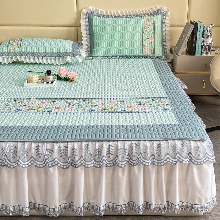 91家纺网 家纺一手货源 找家纺 麋兔 2025新款冰丝床裙乳胶凉席席子 雨花