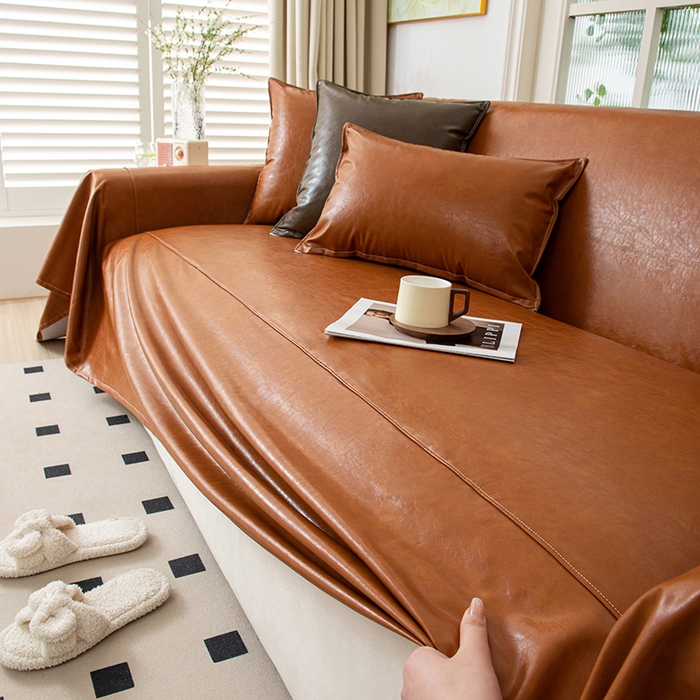 91家纺网 家纺一手货源 找家纺 沐沐家纺 2026新款油蜡皮沙发巾 橙色