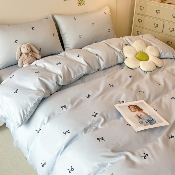 91家纺网 家纺一手货源 找家纺 （总）老K (原美阁） 2025新款独家夏季小清新跑量冰丝四件套简约印花冰丝四件套 被套单品