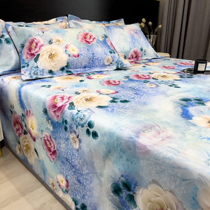 91家纺网 家纺一手货源 找家纺 许林家纺  2025新款冰丝凉席床单款凉席三件套 盛夏