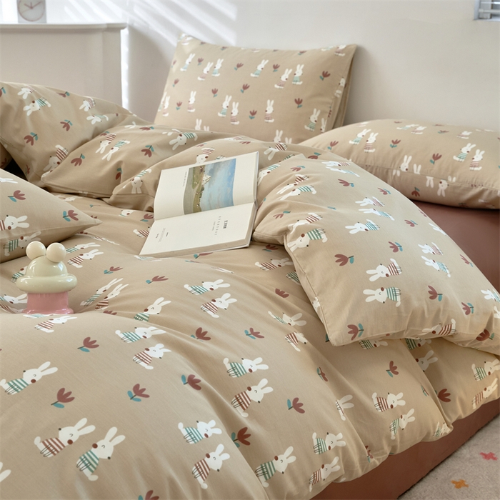 91家纺网 家纺一手货源 找家纺 花西夫人2025新款13372纯棉印花全棉四件套床单床笠款波波兔