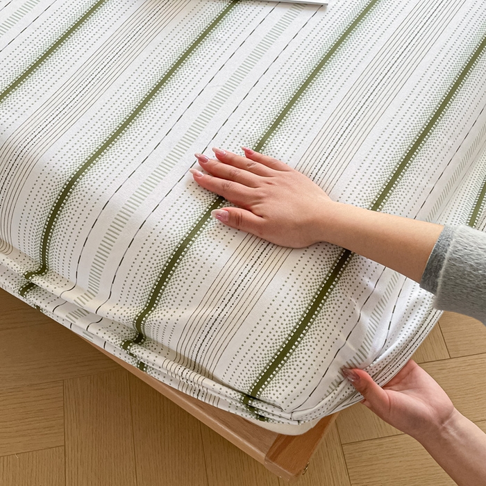 91家纺网 家纺一手货源 找家纺 雅居纺家纺 2025春夏新款全棉纯棉简约老粗布-单床笠 床笠单件凉席席 自由-绿