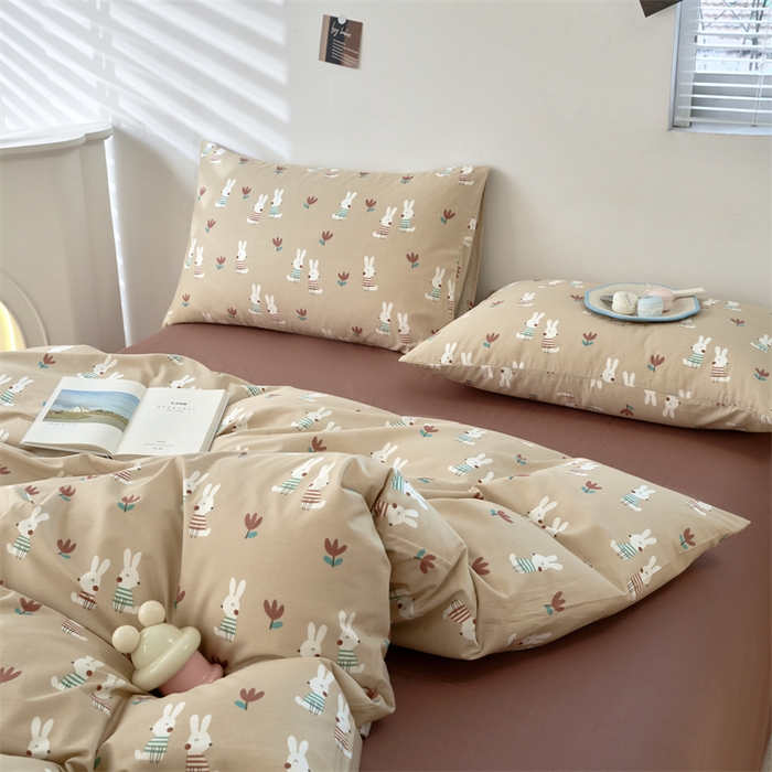 91家纺网 家纺一手货源 找家纺 花西夫人2025新款13372纯棉印花全棉四件套床单床笠款波波兔