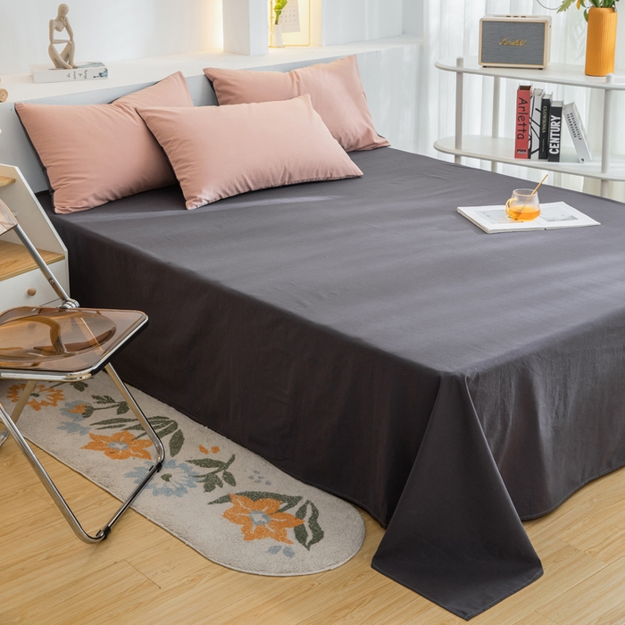 91家纺网 家纺一手货源 找家纺 2025新款全棉双拼水洗棉四件套 双拼-豆沙深灰