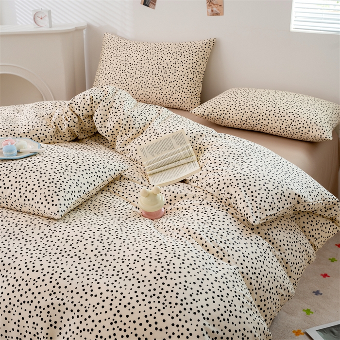 91家纺网 家纺一手货源 找家纺 花西夫人2025新款13372纯棉印花全棉四件套床单床笠款波点-珍珠奶茶