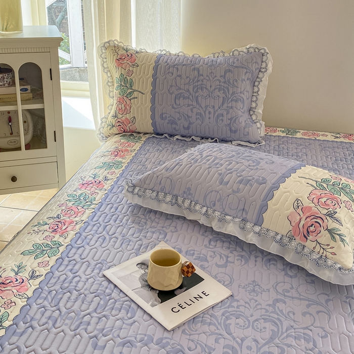 91家纺网 家纺一手货源 找家纺 麋兔 2025新款冰丝床裙乳胶凉席席子 紫蔓