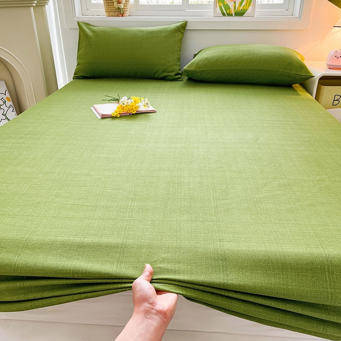 91家纺网 家纺一手货源 找家纺 晓时候2025新款老粗布床笠凉席 简约绿