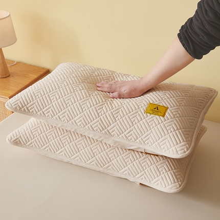 居眠2025新款夹棉防水枕套 拼格-卡其