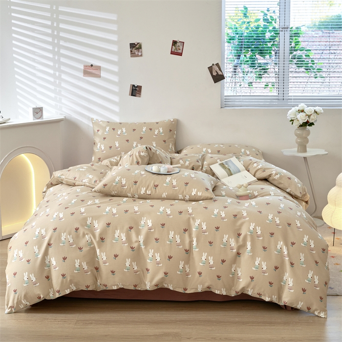 91家纺网 家纺一手货源 找家纺 花西夫人2025新款13372纯棉印花全棉四件套床单床笠款波波兔