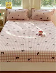 91家纺网 家纺一手货源 找家纺 佑佳家纺 2025年新款铂金棉芦荟棉单床笠，有配套枕套「支持定制各种尺寸」 蝴蝶结-粉