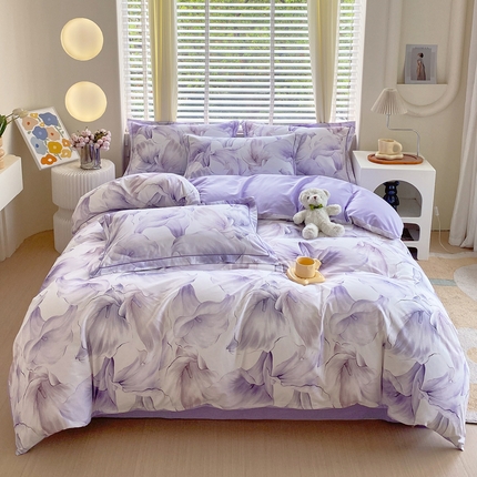 91家纺网 家纺一手货源 找家纺 星期三家纺 2025年3月新款铂金全棉13372四件套（加老板微信有会员价）（加微信有会员价） 步步生莲-紫