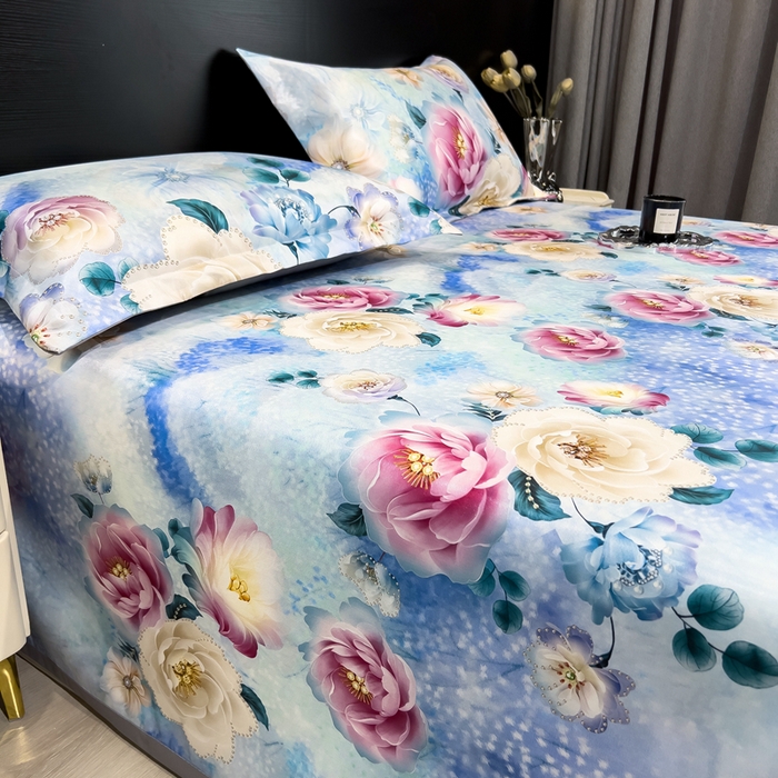 91家纺网 家纺一手货源 找家纺 许林家纺  2025新款冰丝凉席床单款凉席三件套 盛夏