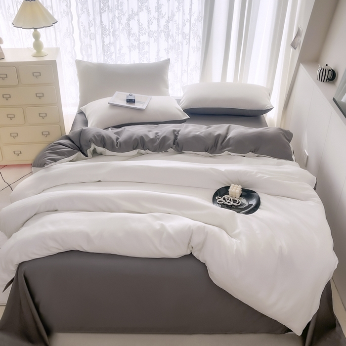 91家纺网 家纺一手货源 找家纺 （总）老K (原美阁） 2025新款爆款夏季纯色冰丝四件套 水洗真丝四件套纯色冰丝被套单品