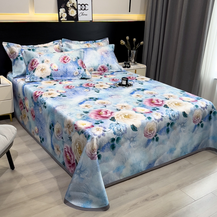 91家纺网 家纺一手货源 找家纺 许林家纺  2025新款冰丝凉席床单款凉席三件套 盛夏