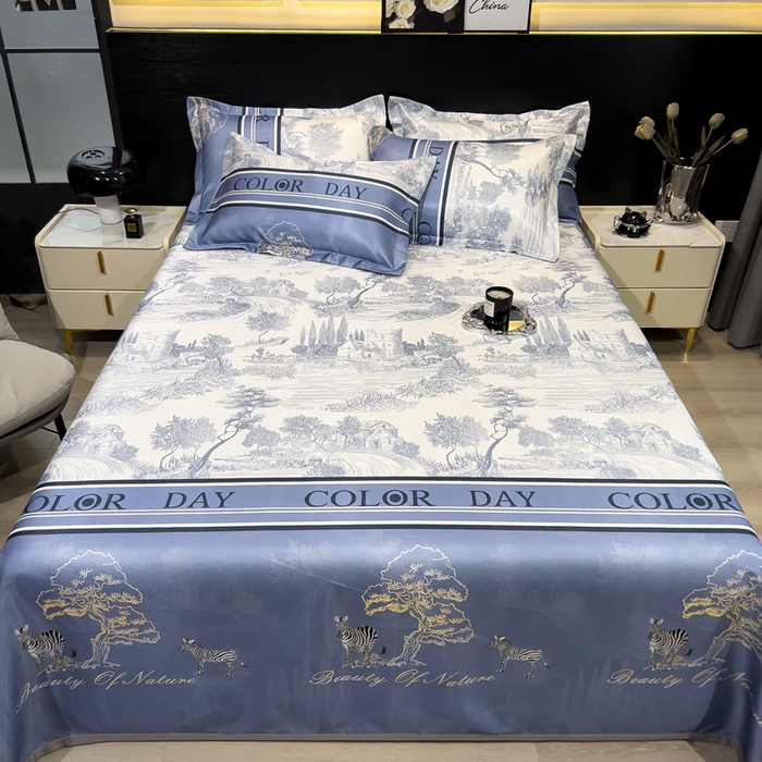 91家纺网 家纺一手货源 找家纺 许林家纺  2025新款冰丝凉席床单款凉席三件套 梧桐