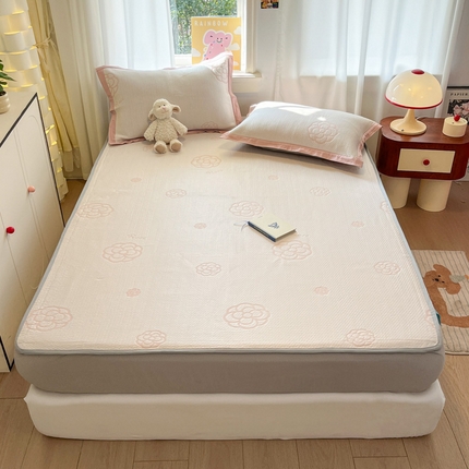 雅居纺家纺 2025春夏新款A类加厚三明治底提花凉感席床笠款 山茶花