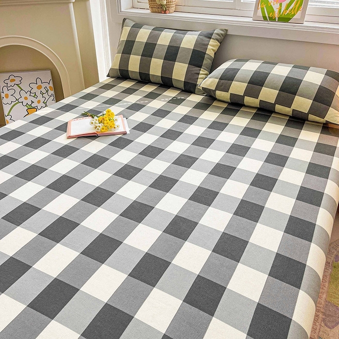 91家纺网 家纺一手货源 找家纺 晓时候2025新款老粗布床笠凉席 黑白格