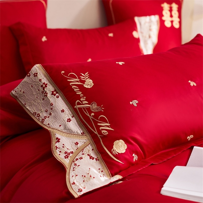 91家纺网 家纺一手货源 找家纺 （总）宏羽纺家纺2025新款13372全棉全工艺喷气四件套-最美嫁衣