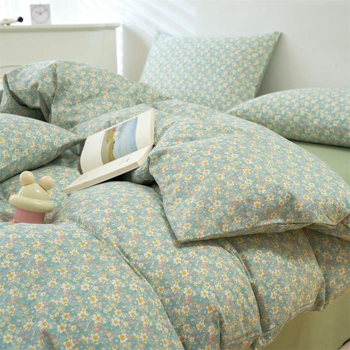 91家纺网 家纺一手货源 找家纺 花西夫人2025新款13372纯棉印花全棉四件套床单床笠款花吟绿