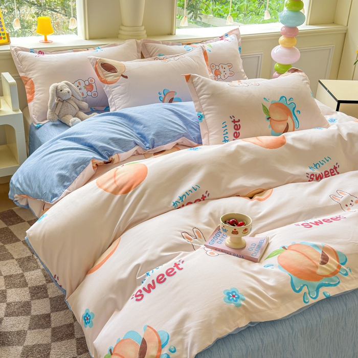 91家纺网 家纺一手货源 找家纺 佑佳家纺 2025年新款铂金棉芦荟棉学生三件套四件套 单被套 单枕套「支持定做各种尺寸」 兔兔桃桃