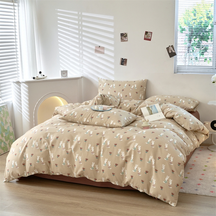 91家纺网 家纺一手货源 找家纺 花西夫人2025新款13372纯棉印花全棉四件套床单床笠款波波兔