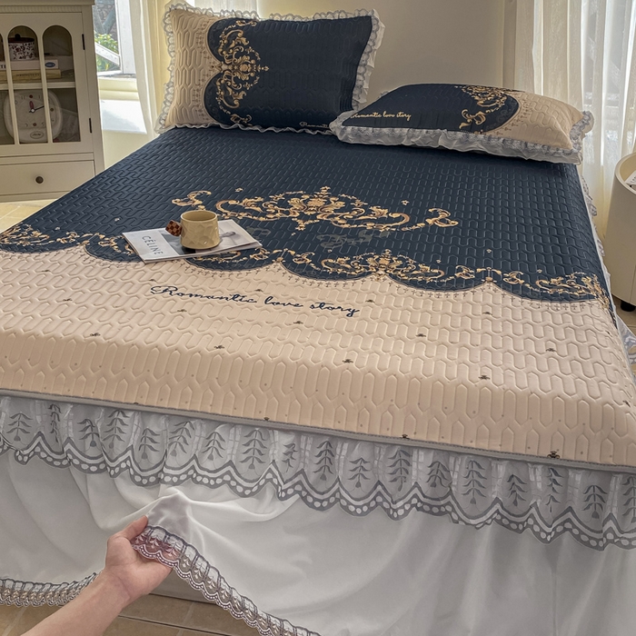 91家纺网 家纺一手货源 找家纺 麋兔 2025新款冰丝床裙乳胶凉席席子 帝凡尼