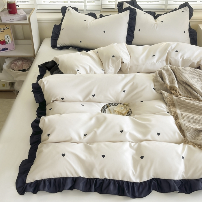 91家纺网 家纺一手货源 找家纺 （总）老K (原美阁） 2025新款夏季赫本风水洗真丝四件套 花边韩版公主风冰丝四件套