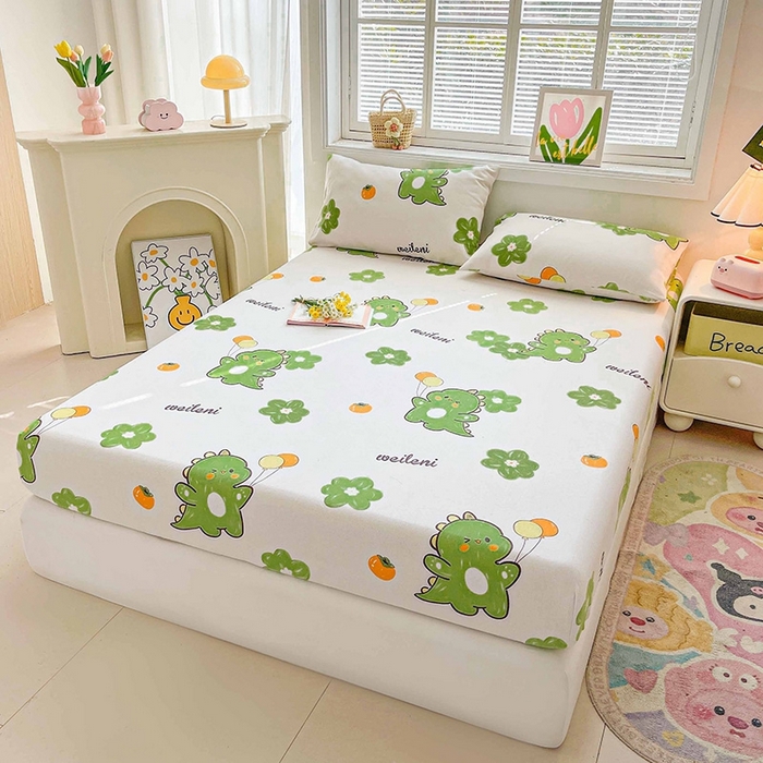 91家纺网 家纺一手货源 找家纺 晓时候2025新款老粗布床笠凉席 恐龙乐园