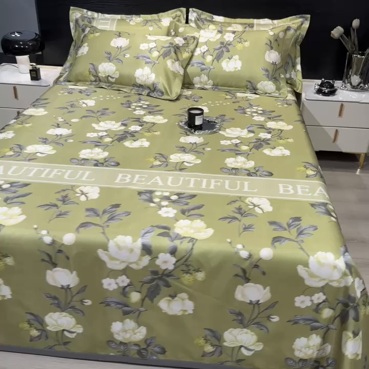 91家纺网 家纺一手货源 找家纺 许林 2025新款冰丝凉席床单款凉席三件套-春藤