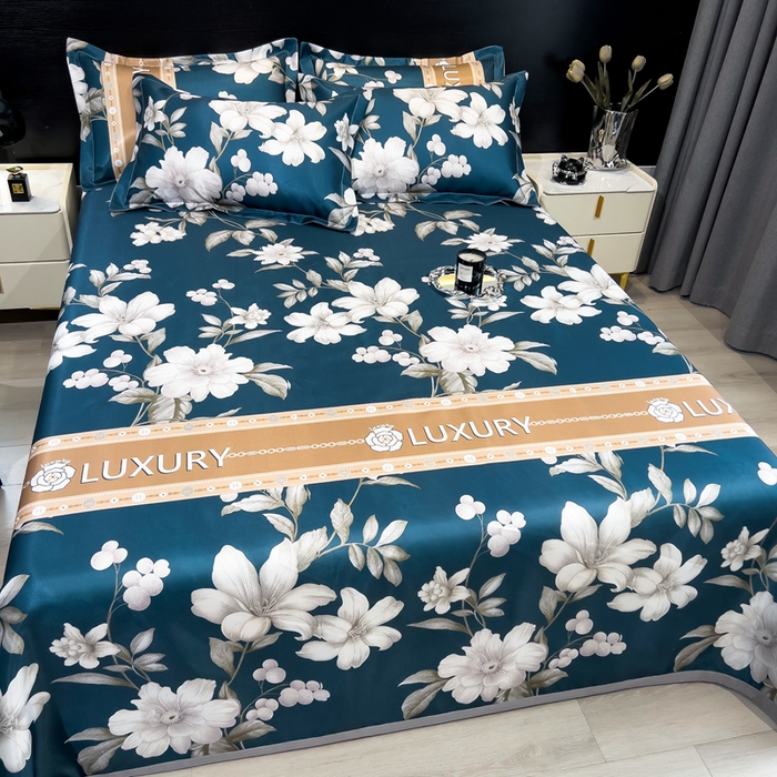 91家纺网 家纺一手货源 找家纺 许林家纺  2025新款冰丝凉席床单款凉席三件套 郁金香