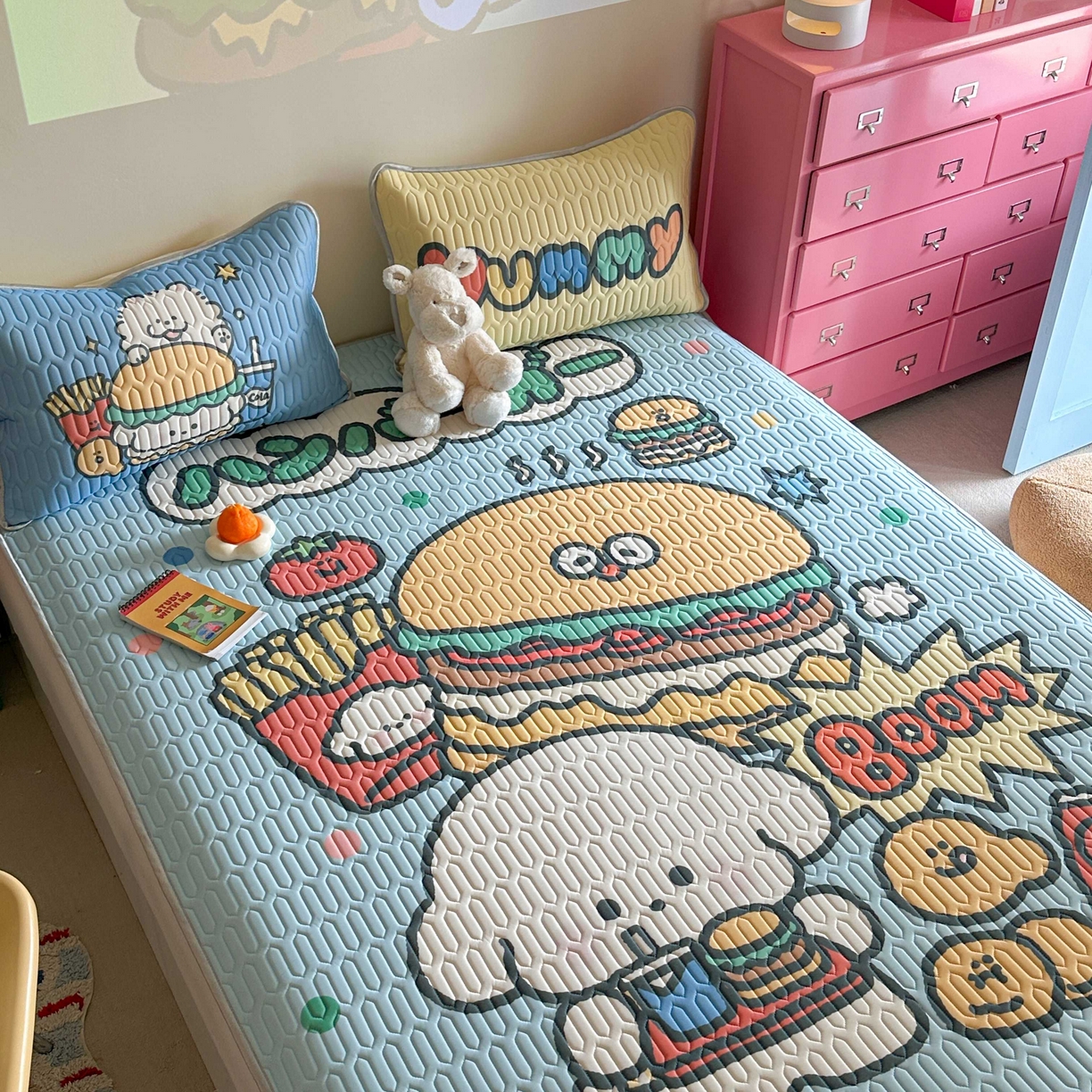 91家纺网 家纺一手货源 找家纺 美乐迪家纺2025新款凉感丝乳胶凉席夏被夏凉被空调被 汉堡小狗