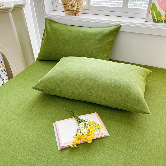 91家纺网 家纺一手货源 找家纺 晓时候2025新款老粗布床笠凉席 简约绿