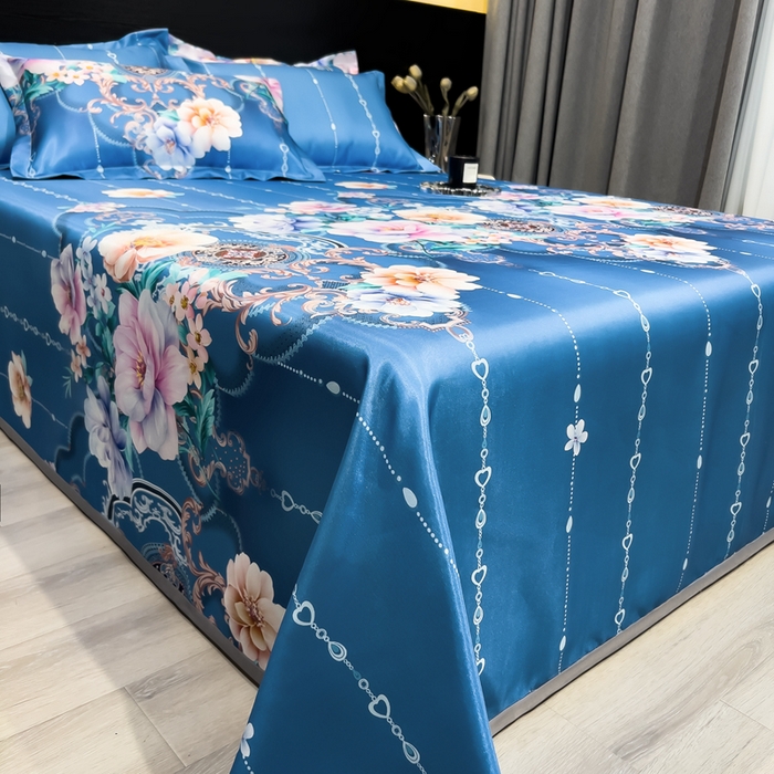 91家纺网 家纺一手货源 找家纺 许林家纺  2025新款冰丝凉席床单款凉席三件套 苏叶