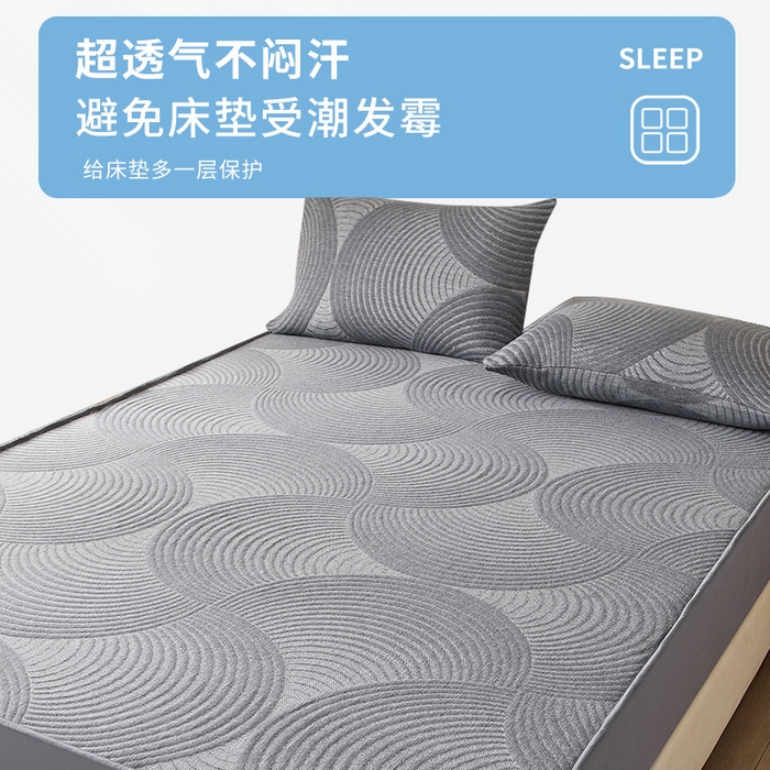 91家纺网 家纺一手货源 找家纺 梦镜家纺 2025新款A类防尘亲肤针织床笠 波纹圆-深灰