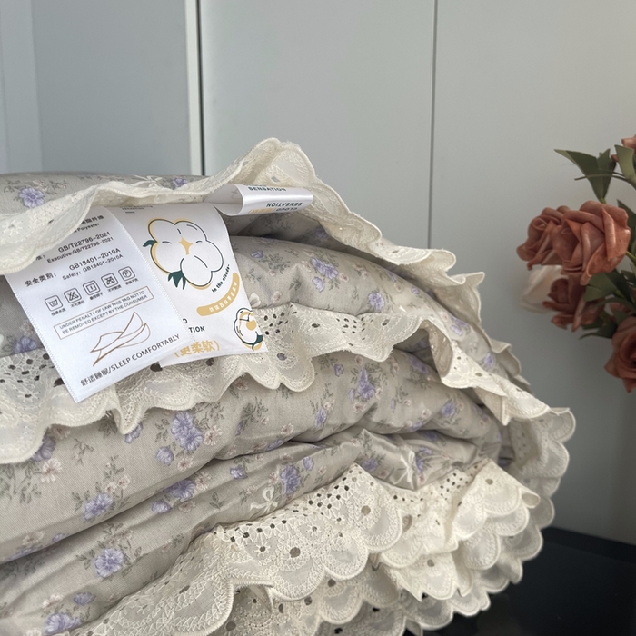 91家纺网 家纺一手货源 找家纺 莱豫2025新款法式纯棉夏被春秋被 花束灰