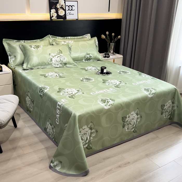 91家纺网 家纺一手货源 找家纺 许林 2025新款冰丝凉席床单款凉席三件套-雨桐绿