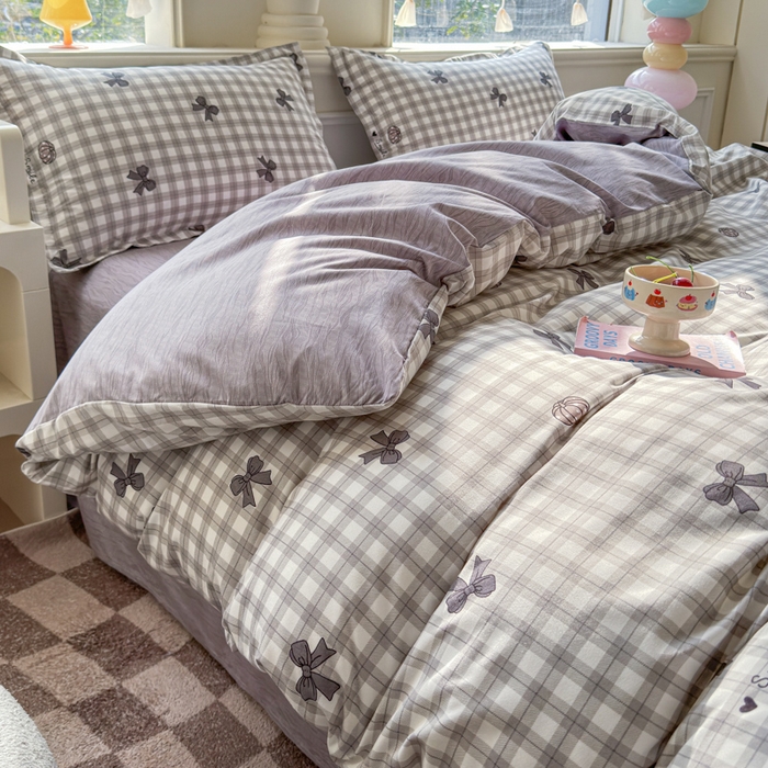 91家纺网 家纺一手货源 找家纺 佑佳家纺 2025年新款铂金棉芦荟棉学生三件套四件套 单被套 单枕套「支持定做各种尺寸」 蝴蝶结-灰