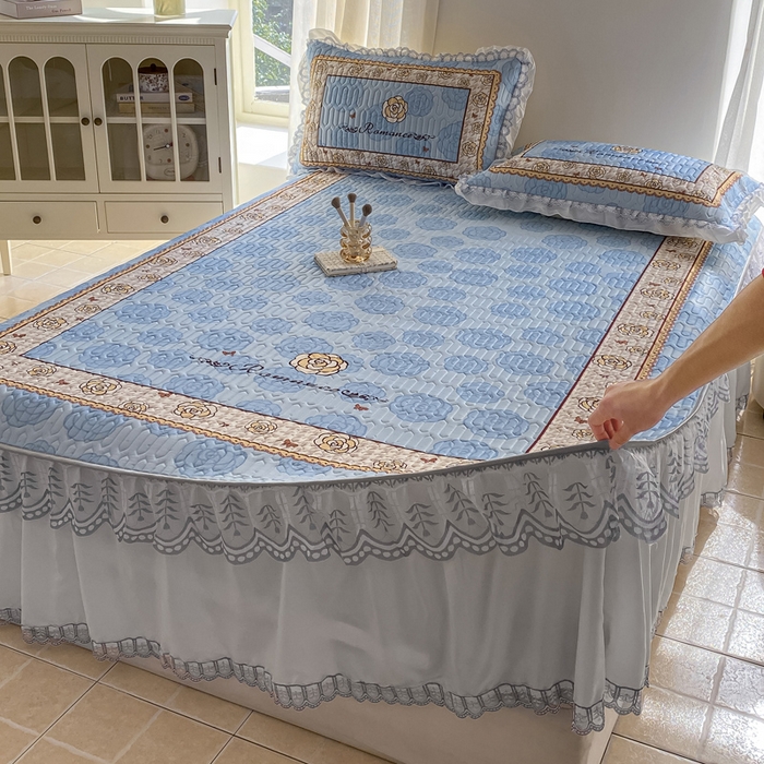 91家纺网 家纺一手货源 找家纺 麋兔 2025新款冰丝床裙乳胶凉席席子 朵兰