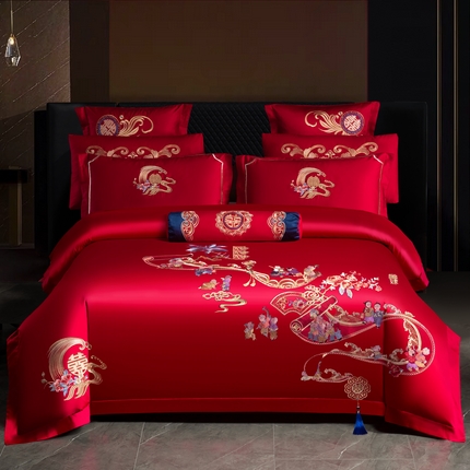 慕她家纺 2025新款慕她婚庆四件套全棉纯棉结婚刺绣花多件套六八十床品 百子登科