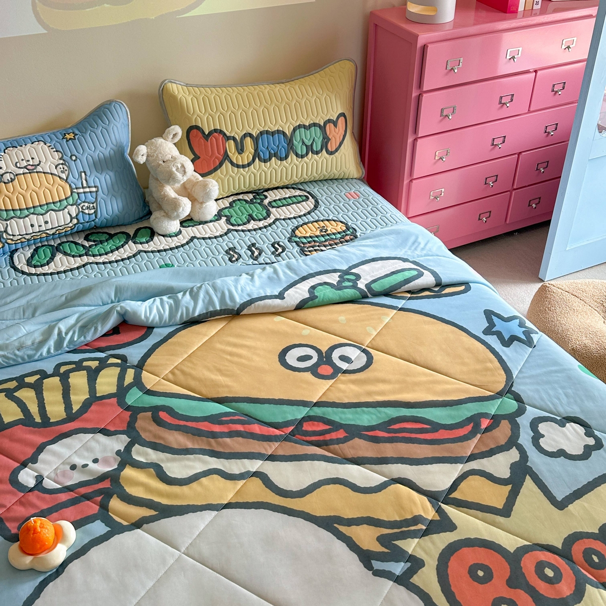 91家纺网 家纺一手货源 找家纺 美乐迪家纺2025新款凉感丝乳胶凉席夏被夏凉被空调被 汉堡小狗