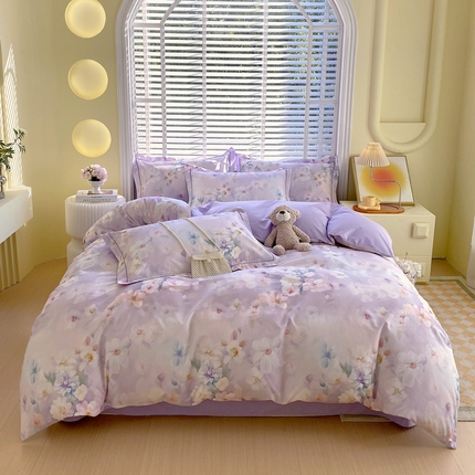 星期三家纺 2025年3月新款铂金全棉13372四件套（加老板微信有会员价）（加微信有会员价） 水中月-紫