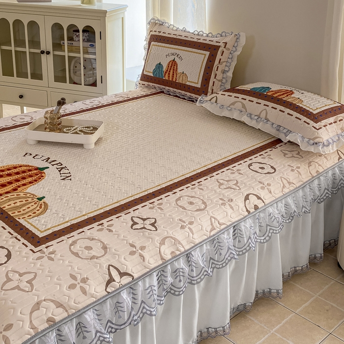 91家纺网 家纺一手货源 找家纺 麋兔 2025新款冰丝床裙乳胶凉席席子 南瓜