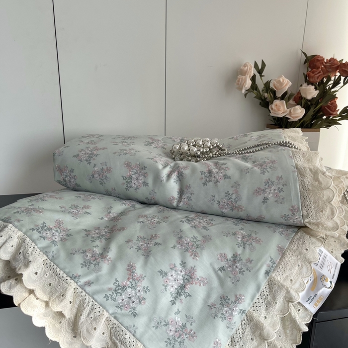 91家纺网 家纺一手货源 找家纺 莱豫2025新款法式纯棉夏被春秋被 花海绿