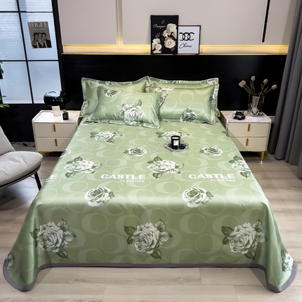 91家纺网 家纺一手货源 找家纺 许林家纺  2025新款冰丝凉席床单款凉席三件套 雨桐绿