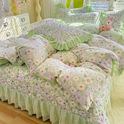91家纺网 家纺一手货源 找家纺 （总）九诺家纺 2025新款韩式云朵棉印花床盖四件套