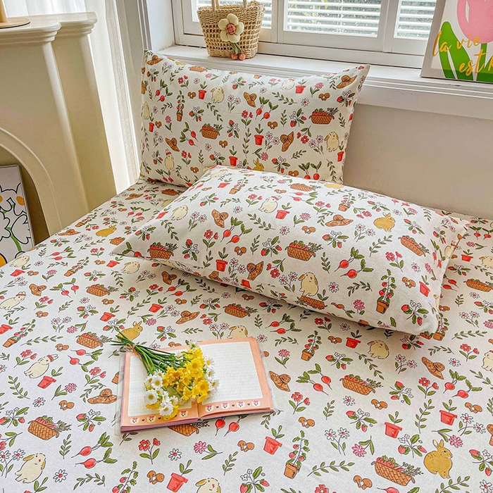 91家纺网 家纺一手货源 找家纺 晓时候2025新款老粗布床笠凉席 花丛兔