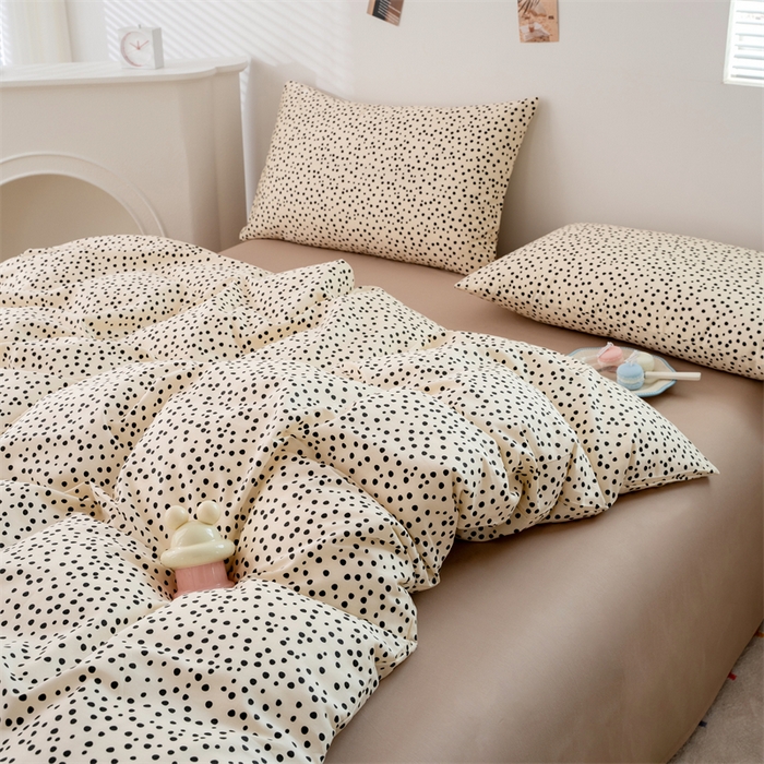 91家纺网 家纺一手货源 找家纺 花西夫人2025新款13372纯棉印花全棉四件套床单床笠款波点-珍珠奶茶