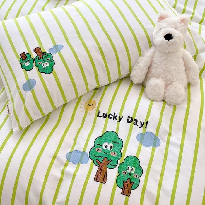 91家纺网 家纺一手货源 找家纺 雅居纺家纺 2025春夏新款全棉纯棉绣花老粗布四件套 发财树