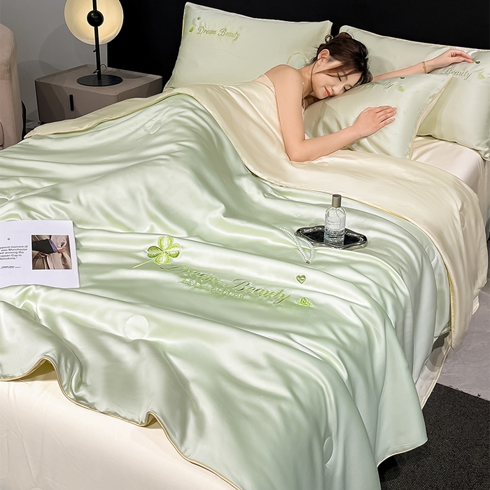 91家纺网 家纺一手货源 找家纺 如一 2025新款水洗冰丝麻绳夏被四件套-四叶草 四叶草-绿米