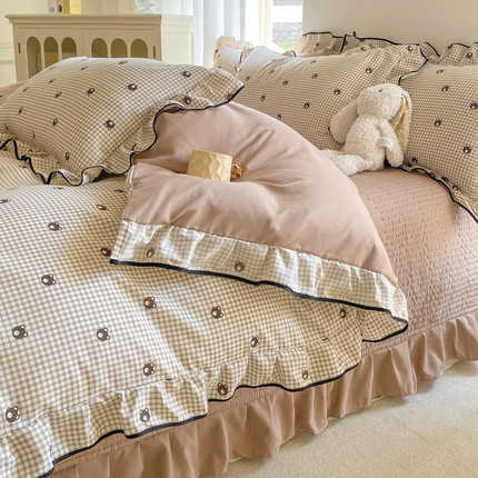 一比一2025新款赫本针织双层纱床盖四件套 旺仔